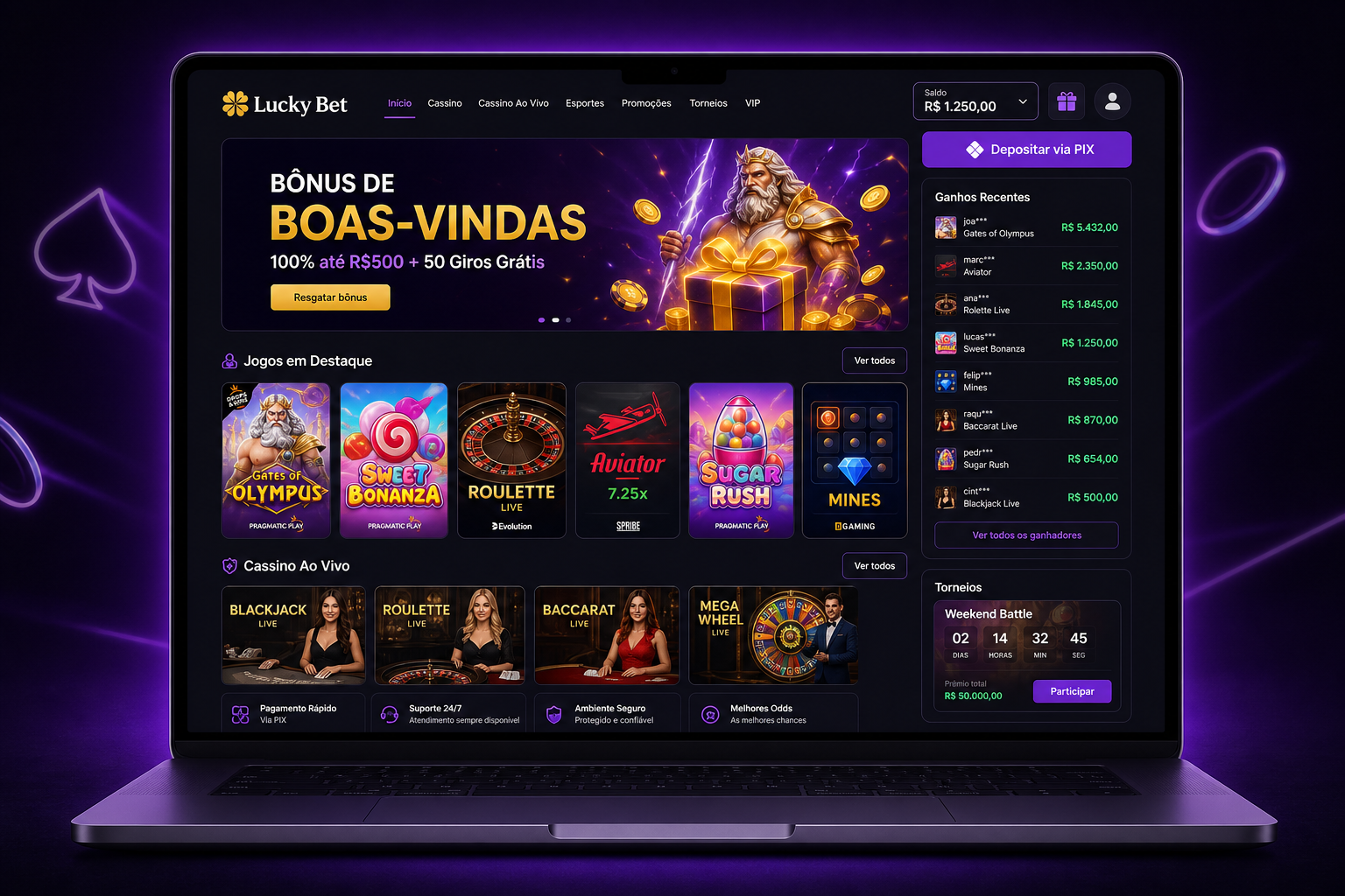 Plataforma de iGaming com pagamentos integrados