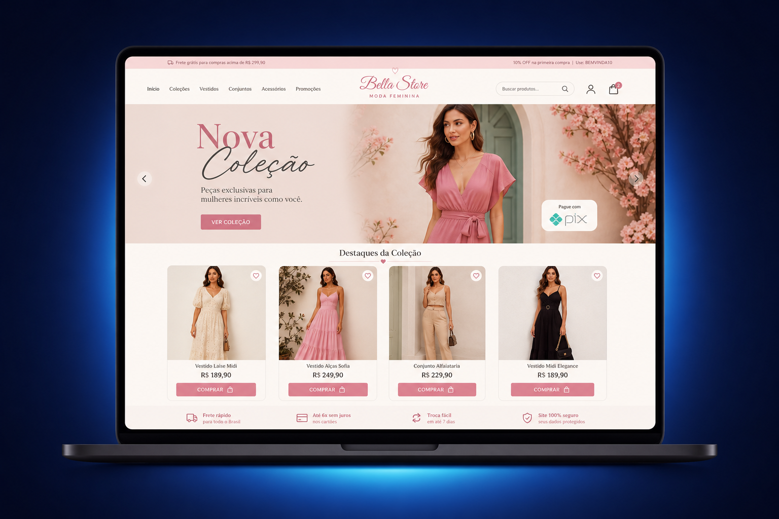 Loja virtual com checkout PIX integrado
